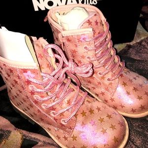 little kid brand new sparkly pink combat boots